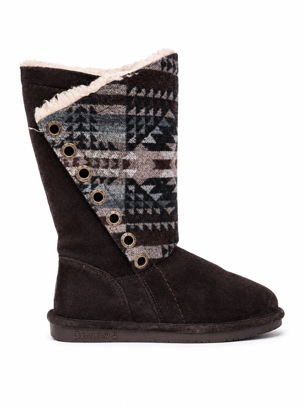 BEARPAW Kathy Suede Shearling Aztec Tall Winter Boots Dark Brown Size 7